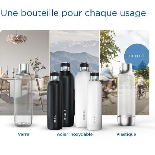 Gazeificateur - Machine A Sodas BRITA sodaTRIO noire - 1x bouteille en verre (0.9L). 1x bouteille en acier inoxydable (0.5L) & 1x cylindre de CO2 BRITA