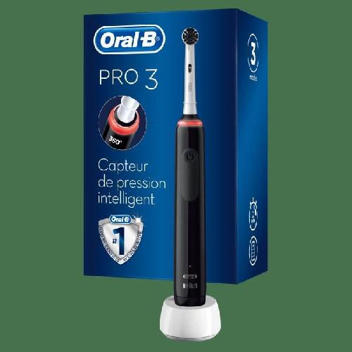 Brosse A Dents Electrique Brosse a Dents Electrique Rechargeable Oral-B PRO 3 3000 - Avec 1 Manche Capteur de Pression et 1 Brossette - Technologie 3D - Noir