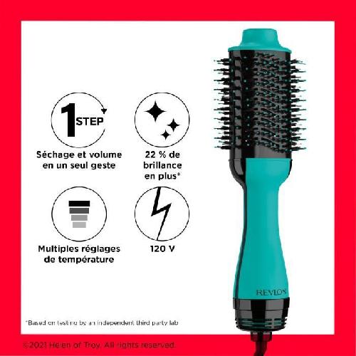 Seche-cheveux Brosse sechante volumisante REVLON Teal Blue - Technologie ionique - 2 vitesses. 3 niveaux de chaleur