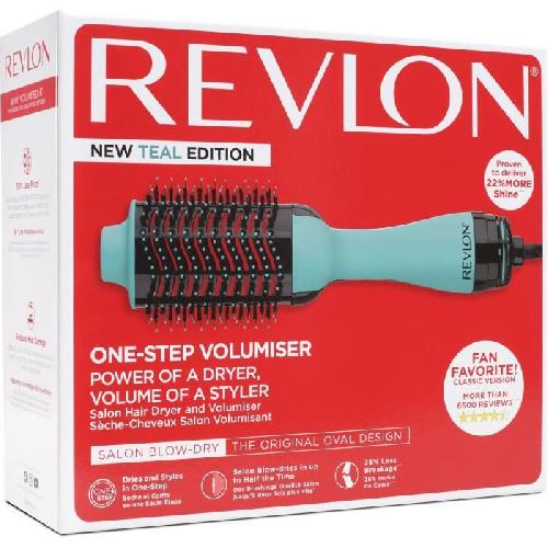 Seche-cheveux Brosse sechante volumisante REVLON Teal Blue - Technologie ionique - 2 vitesses. 3 niveaux de chaleur