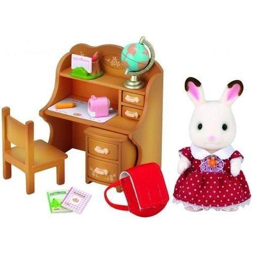 Figurine Miniature - Personnage Miniature Bureau pour enfant Sylvanian Families - Soeur Lapin Chocolat - Accessoires inclus