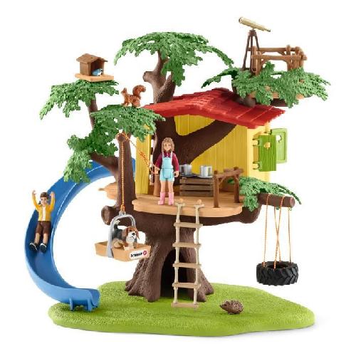 Figurine Miniature - Personnage Miniature Cabane aventure dans les arbres. coffret de 60 pieces détaillées avec balançoire. 2 figurines d'enfant et figurines d'animaux.