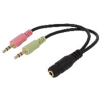 Cablage Cable Jack 3.5mm 3pin male x2 Jack 3.5mm 4pin femelle 150mm - Noir