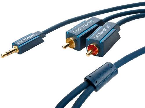 Cable Jack - Rca Cable bleu Jack 3.5mm RCAx2 dore 1m
