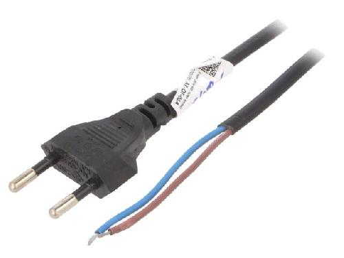Cable D'alimentation Cable- CEE 7-16 -C- prise.cordons- 3m- plat- noir- PVC- 2x0.5mm2