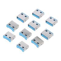 Cable - Connectique Pour Peripherique 10 serrures de port USB A pour bloqueur de port USB - bleu