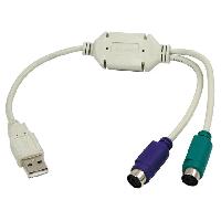 Cable - Connectique Pour Peripherique Adaptateur- USB 1.1- PS-2 femelle x2.USB A prise male - blanc