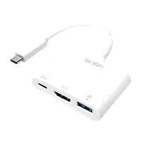 Cable - Connectique Pour Peripherique Adaptateur USB 3.0 HDMI femelle USB A femelle USB C prise male 140mm - Blanc