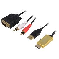 Cable - Connectique Pour Peripherique Cable D-Sub 15pin HD prise male HDMI prise male RCA prise male X2 USB A prise male 2m - Noir
