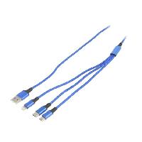 Cable - Connectique Pour Peripherique Cable USB 2.0 prise Apple Lightning prise male USB B micro prise USB C vers prise USB A 1.2m - Bleu