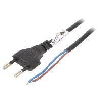 Cable D'alimentation Cable- CEE 7-16 -C- prise.cordons- 3m- plat- noir- PVC- 2x0.5mm2