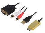 Cable - Connectique Pour Peripherique Cable D-Sub 15pin HD prise male HDMI prise male RCA prise male X2 USB A prise male 2m - Noir