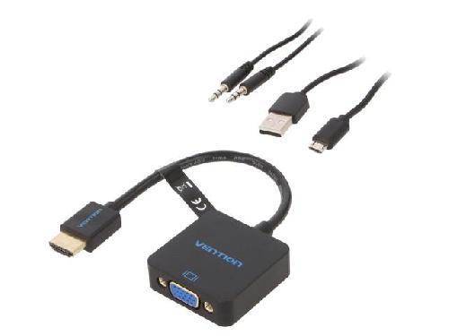 Cable - Connectique Pour Peripherique Cable HDMI 1.4 femelle D-Sub 15pin HD prise male Jack 3.5mm 3pin femelle port USB B micro 0.15m - Noir