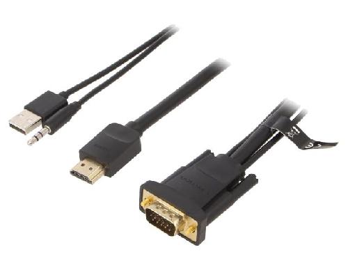 Cable - Connectique Pour Peripherique Cable HDMI 1.4 prise male D-Sub 15pin male Jack 3.5mm prise male USB A prise male 1m - Noir