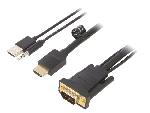Cable - Connectique Pour Peripherique Cable HDMI 1.4 prise male D-Sub 15pin male Jack 3.5mm prise male USB A prise male 2m - Noir