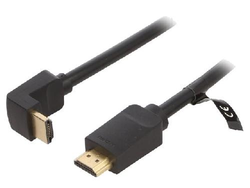 Cable - Connectique Pour Peripherique Cable HDMI 2.0 prise male HDMI prise male 90o UHD 4K 3D 2m - Noir