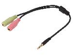 Cables Jack Cable Jack 3.5mm 3pin femelle x2.Jack 3.5mm 4pin male 150mm - Noir