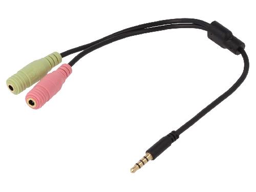 Cables Jack Cable Jack 3.5mm 3pin femelle x2.Jack 3.5mm 4pin male 150mm - Noir