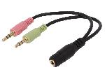 Cables Jack Cable Jack 3.5mm 3pin male x2 Jack 3.5mm 4pin femelle 150mm - Noir