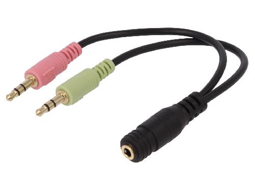 Cables Jack Cable Jack 3.5mm 3pin male x2 Jack 3.5mm 4pin femelle 150mm - Noir