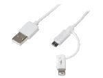 Cable - Connectique Pour Peripherique Cable prise Apple Lightning USB A male USB B micro prise male 1m - Blanc