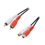 Cable RCA femelle x2 RCA male x2 5m - Noir
