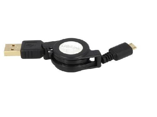 Cable - Connectique Telephone Cable USB 2.0 retractable USB A male USB B micro male 0.75m - Noir