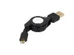 Cable - Connectique Telephone Cable USB 2.0 retractable USB A male USB B micro male 0.75m - Noir