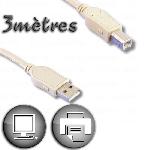 Cable USB 2.0 Type A male vers Type B male 3m