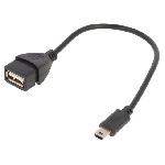 Cable USB 2.0 USB A femelle vers prise USB B mini male 0.15m - Noir