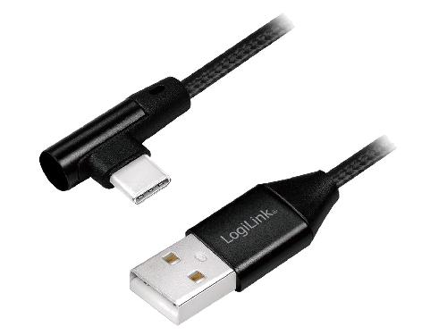 Cable - Connectique Telephone Cable USB 2.0 USB A male USB C prise male angulaire 1m - Noir