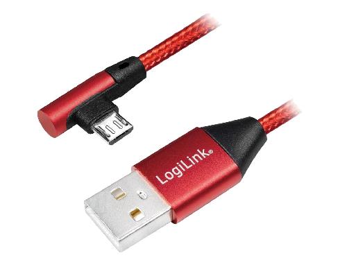 Cable - Connectique Telephone Cable USB 2.0 USB A male vers USB B micro prise male angulaire 1m - Rouge