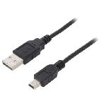 Cable- USB 2.0- USB A prise.USB B mini prise- nickele- 1m- noir