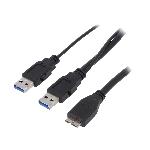 Cable USB 3.0 USB A femelle USB A male x2 0.6m - Noir