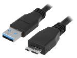 Cable - Connectique Telephone Cable USB 3.0 USB A male USB B micro prise male 2m - Noir