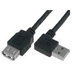 Cable USB A 2.0 femelle.USB A male angulaire 1.8m noir