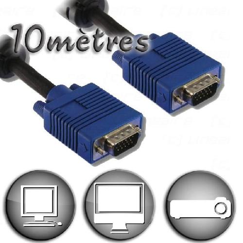 Cable Audio Video Cable VGA HD15 Male 10m - Permet de relier entre eux pour une liaison Video. tout appareil equipe d'embases HD15