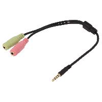 Cables Jack Cable Jack 3.5mm 3pin femelle x2.Jack 3.5mm 4pin male 150mm - Noir