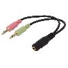 Cables Jack Cable Jack 3.5mm 3pin male x2 Jack 3.5mm 4pin femelle 150mm - Noir