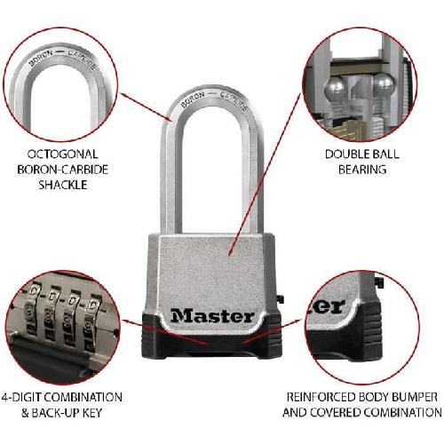 Cadenas De Bagage Cadenas Haute Sécurité - MASTER LOCK - M176EURDLH - Zinc - Anse XL - Extérieur