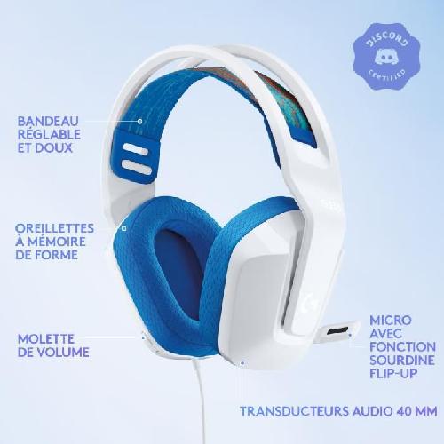 Casque  - Microphone Casque gamer - Filaire - Logitech G - G335  - Léger - Blanc