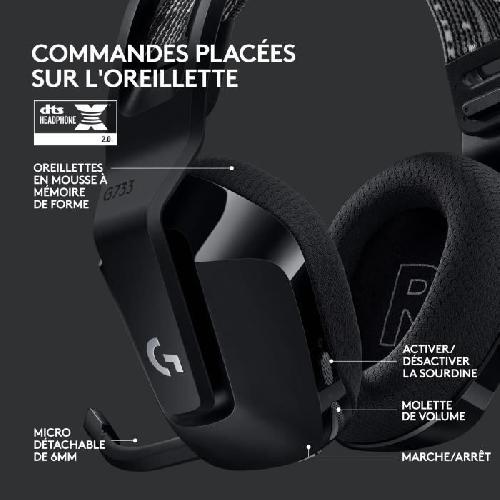 Casque gamer - Sans fil - LOGITECH G - G733 LIGHTSPEED - Noir