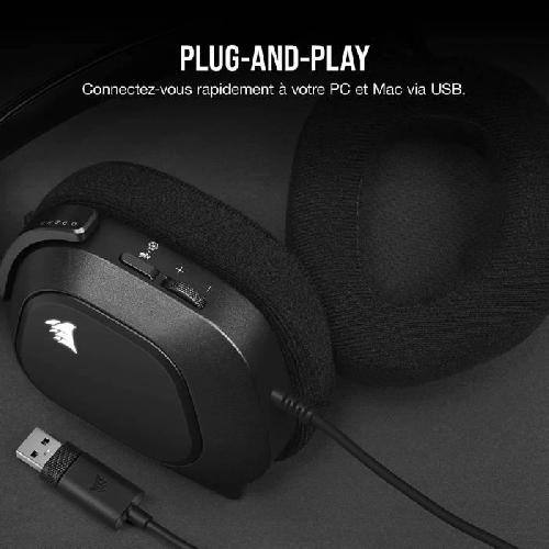 Casque  - Microphone Casque gaming premium HS80 RGB USB - Carbone CORSAIR