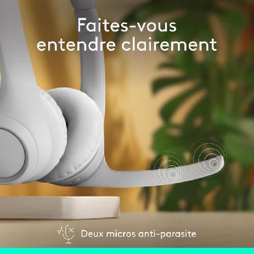 Casque  - Microphone Casque PC Logitech Zone 300 Bluetooth sans fil avec microphone anti-parasite - Blanc