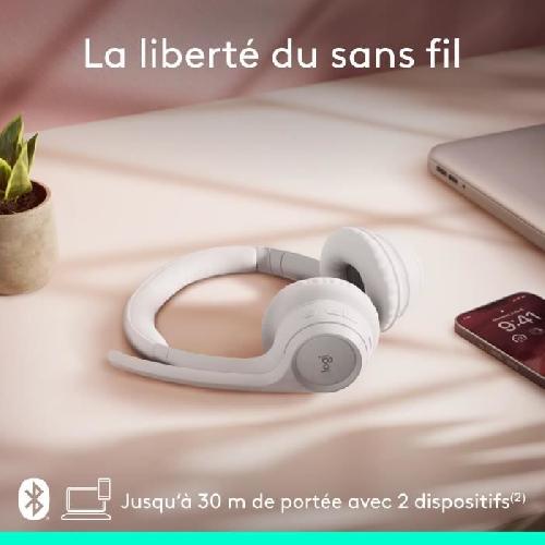 Casque  - Microphone Casque PC Logitech Zone 300 Bluetooth sans fil avec microphone anti-parasite - Blanc