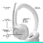 Casque  - Microphone Casque PC Logitech Zone 300 Bluetooth sans fil avec microphone anti-parasite - Blanc