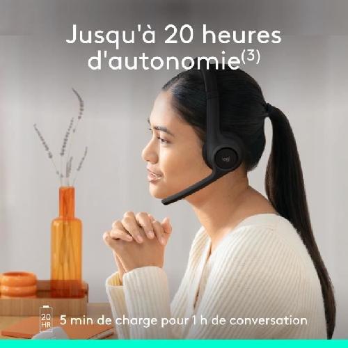 Casque  - Microphone Casque PC Logitech Zone 300 Bluetooth sans fil avec microphone anti-parasite - Noir