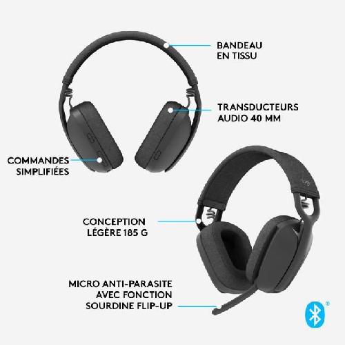 Casque  - Microphone Casque PC Logitech Zone Vibe 100 Casque d''ecoute leger sans fil avec Micro anti-bruit - Graphite