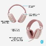 Casque  - Microphone Casque PC Logitech Zone Vibe 100 Casque d''ecoute leger sans fil avec Micro anti-bruit - Rose