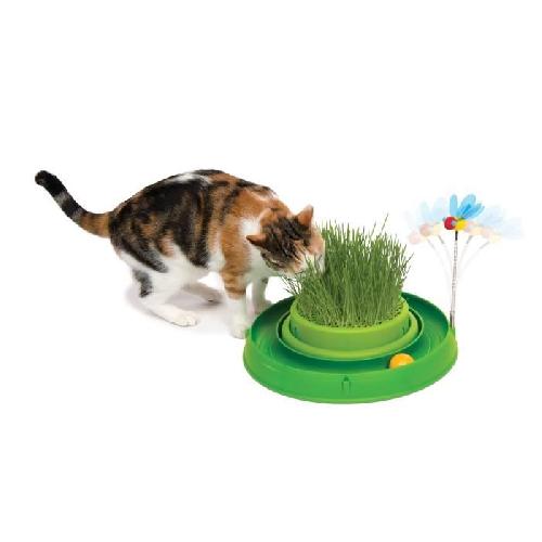 Jouet CAT IT Cuircuit 3 en 1 avec balle et jardiniere d'herbe - O 36 cm - Vert - Pour chat